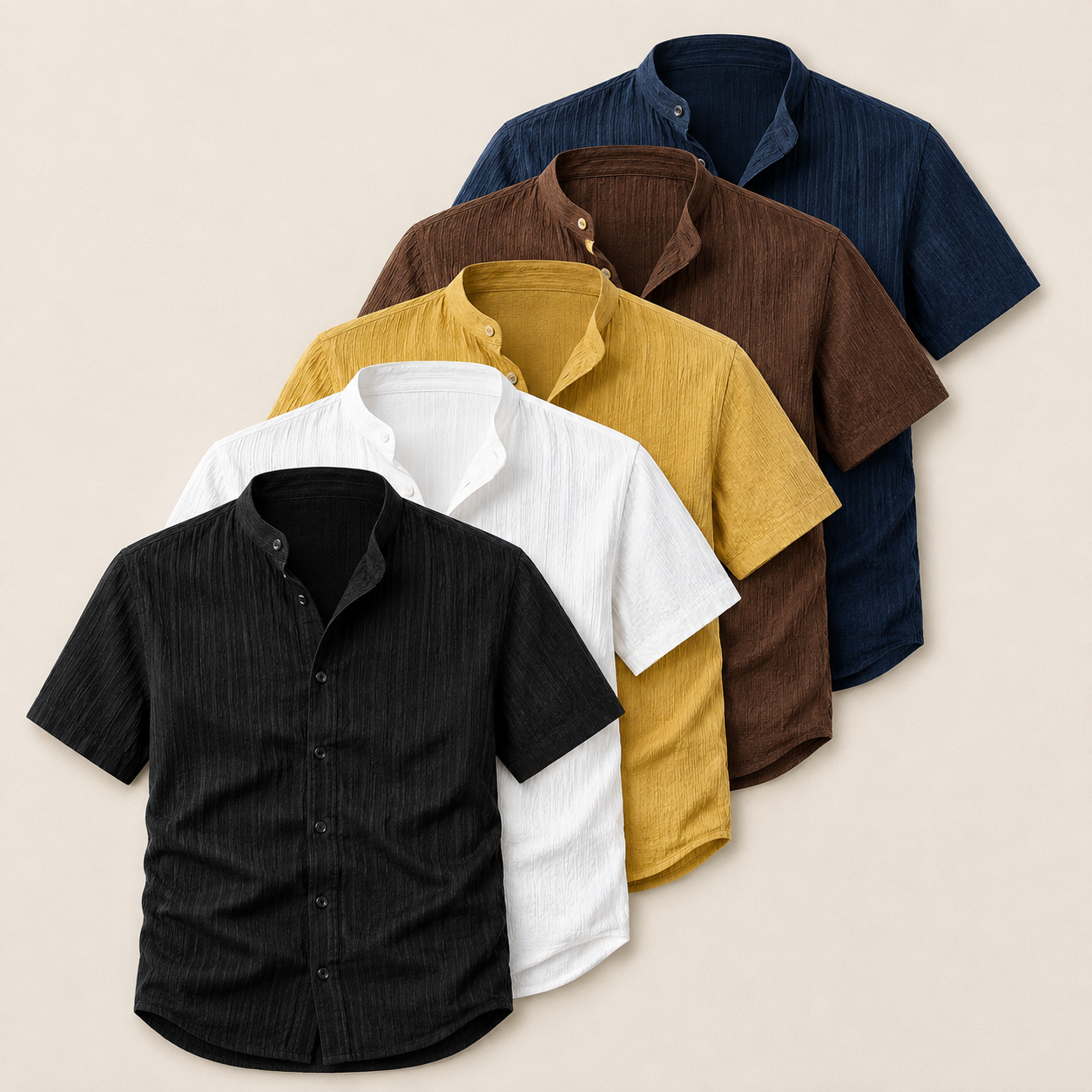 Solid Color Pack Of 5 Classic Button Up Short Sleeve Shirt For Men