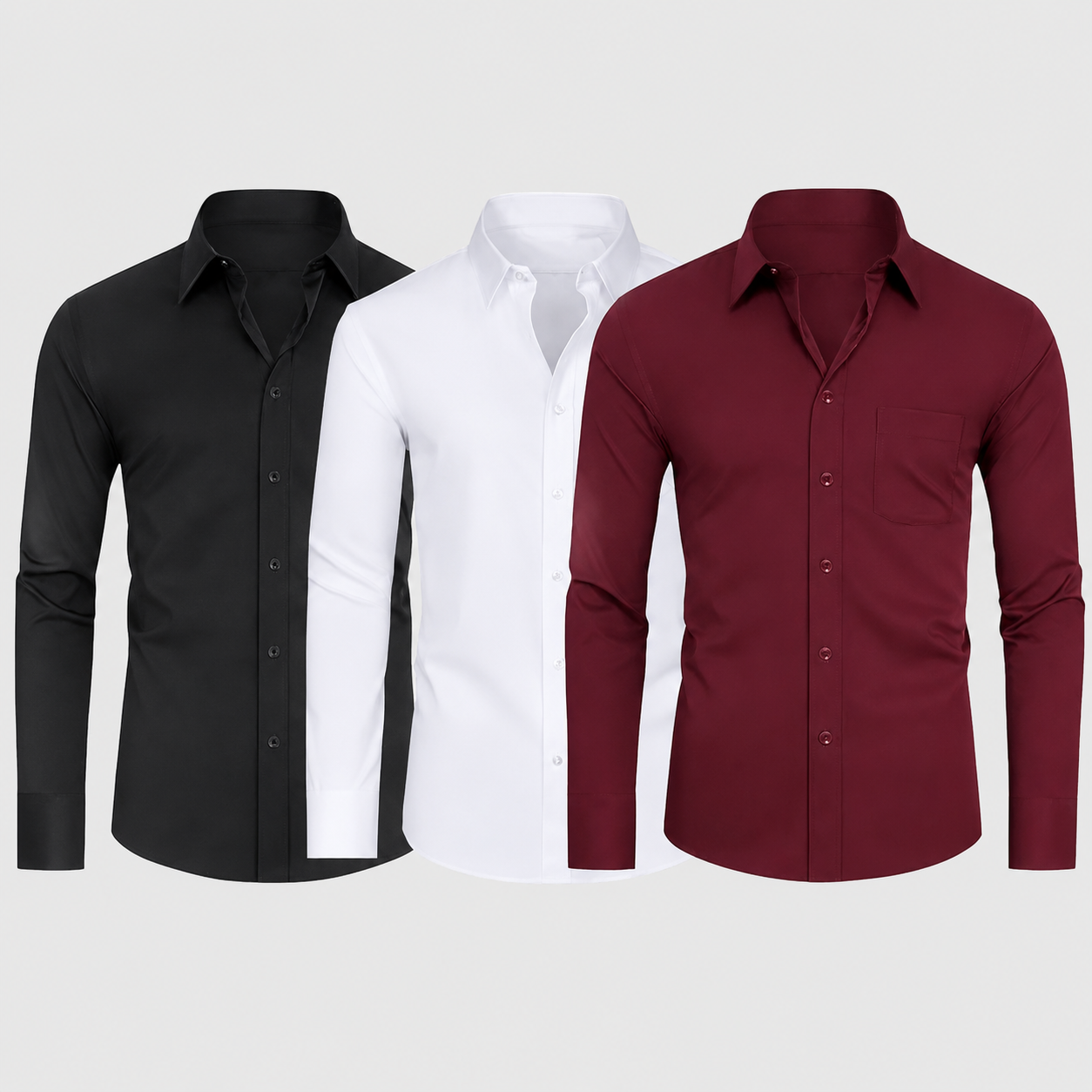 Slim Fit Pack Of 3 Long Sleeve Formal Shirt For Men
