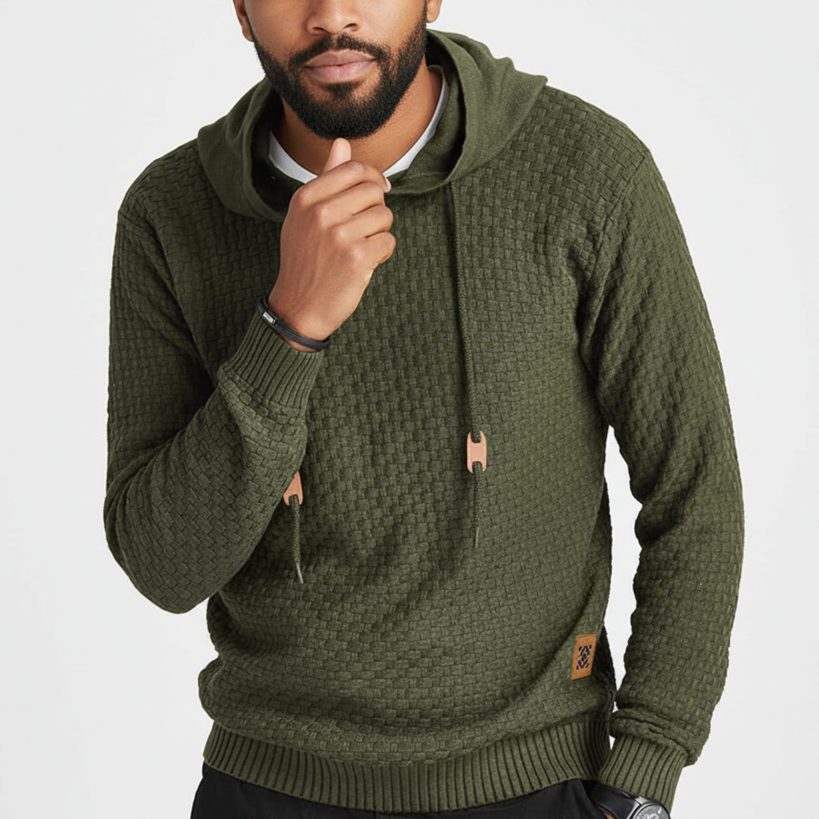Long Sleeve Solid Knitted Hooded Sweater For Men