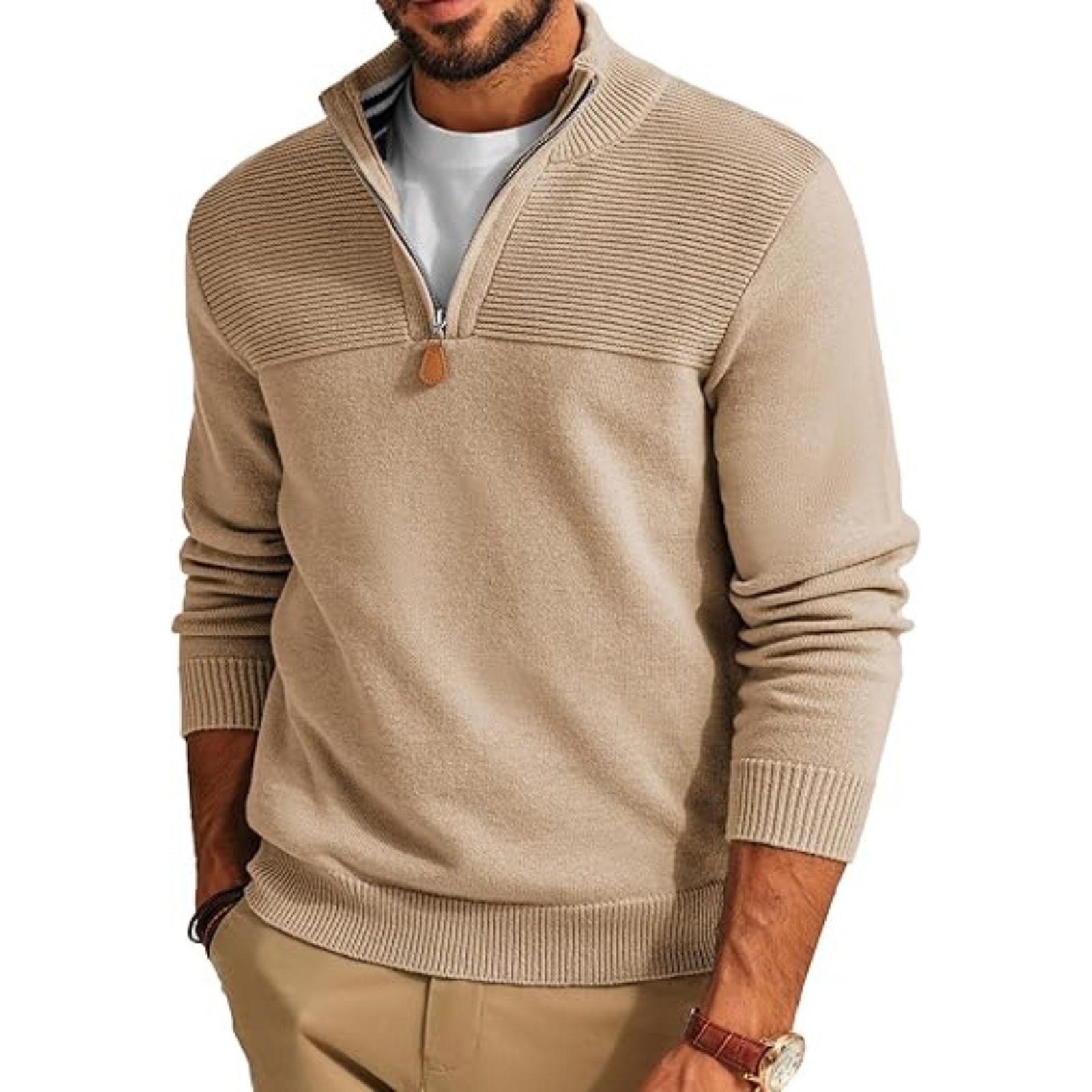 Slim Fit Quarter Zip Knit Pullover Sweater For Men