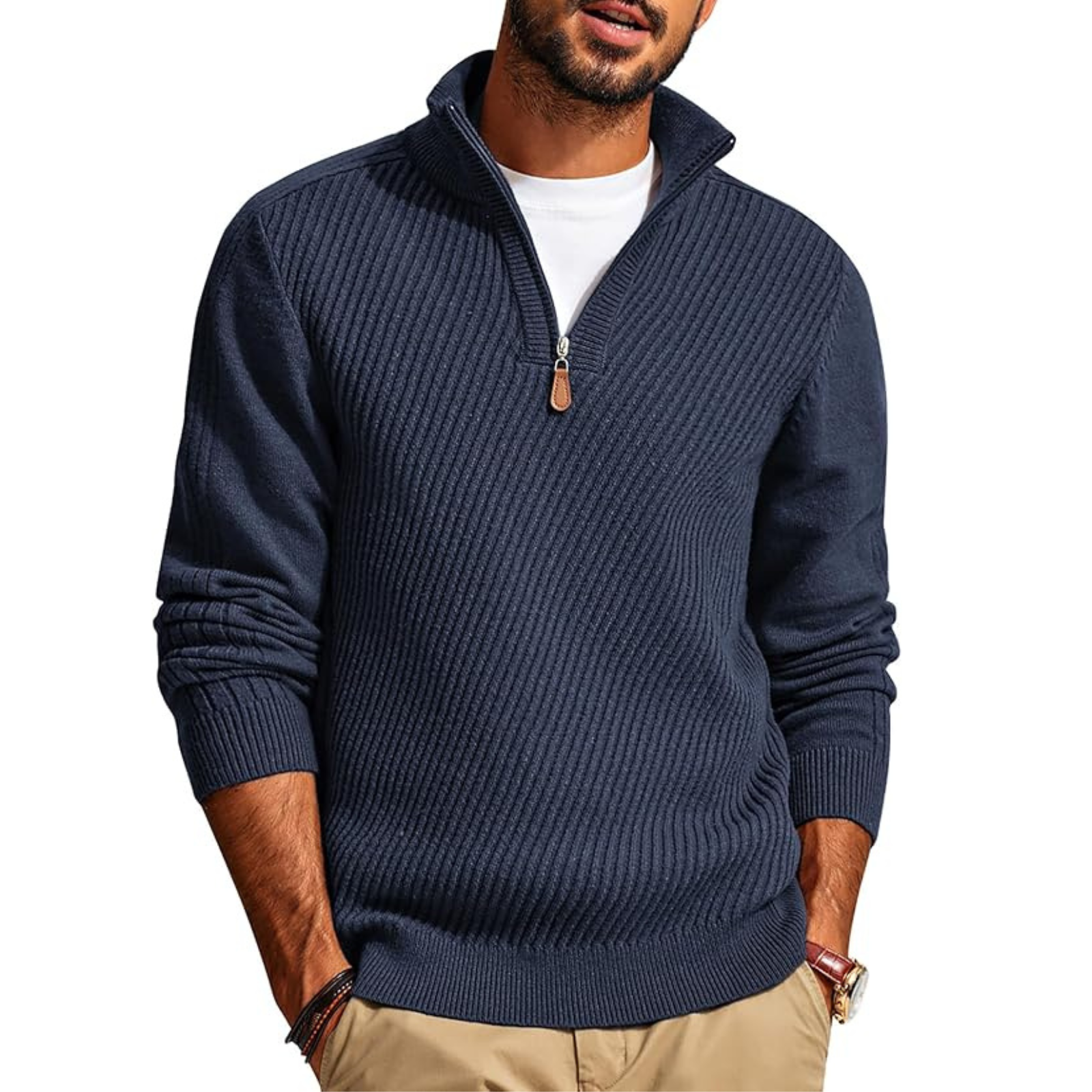 Textured Knit Quarter Zip Pullover Sweater For Men