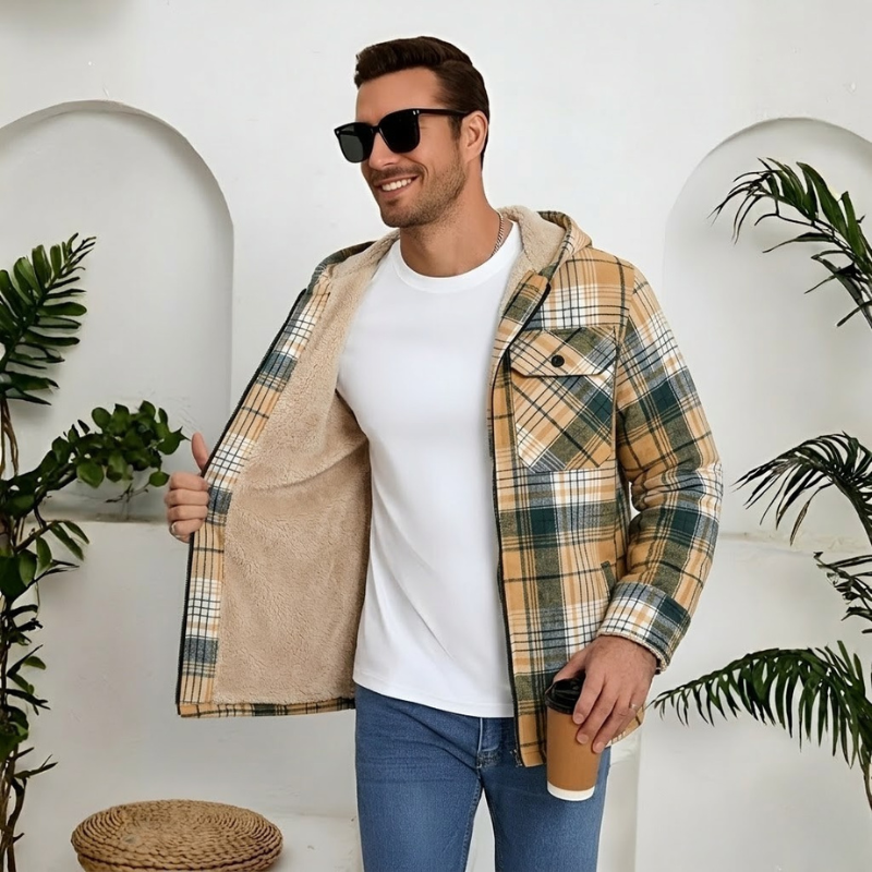 Winter Flannel Zip Up Hoodie For Men