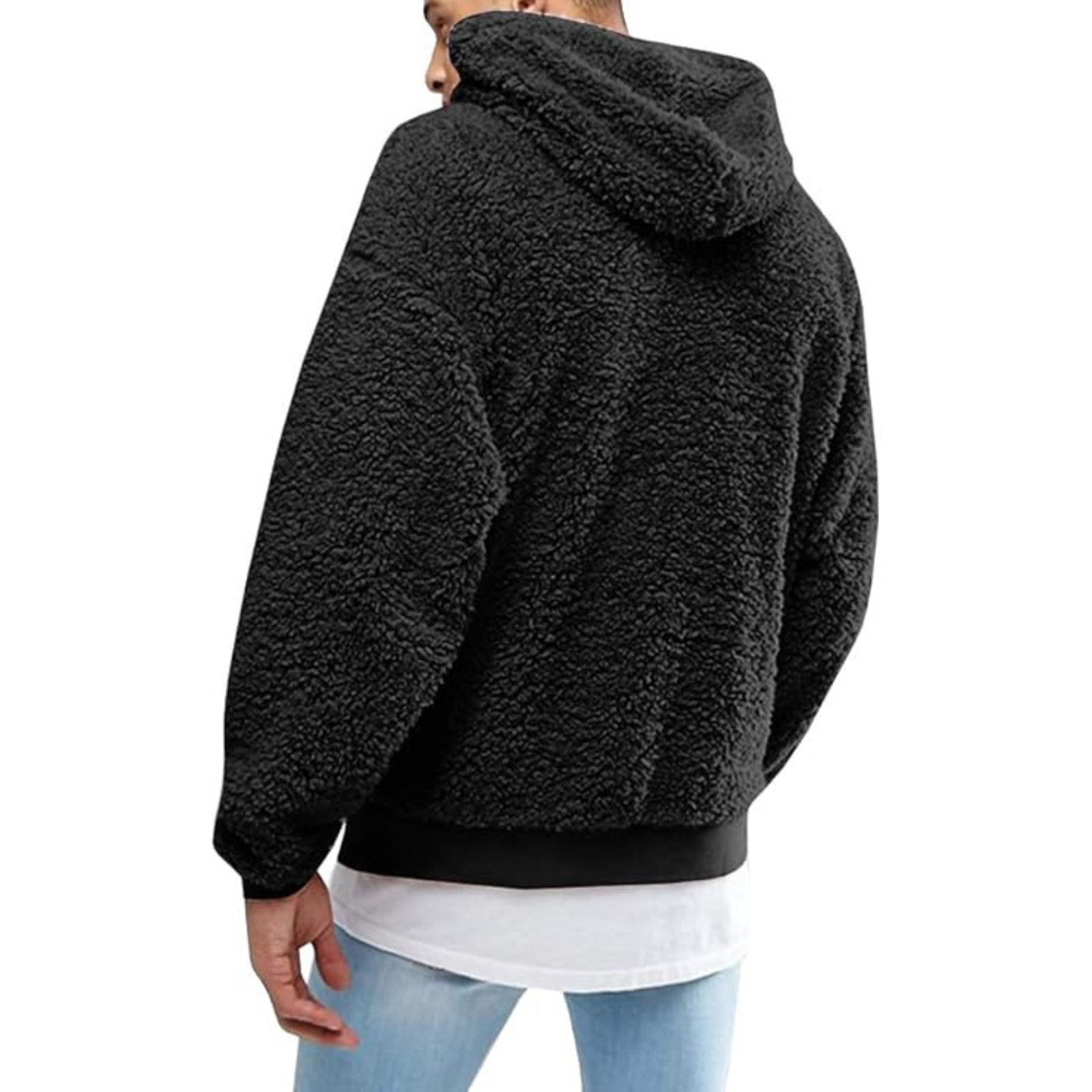 Sherpa Pullover Hooded Sweatshirt With Pocket For Men