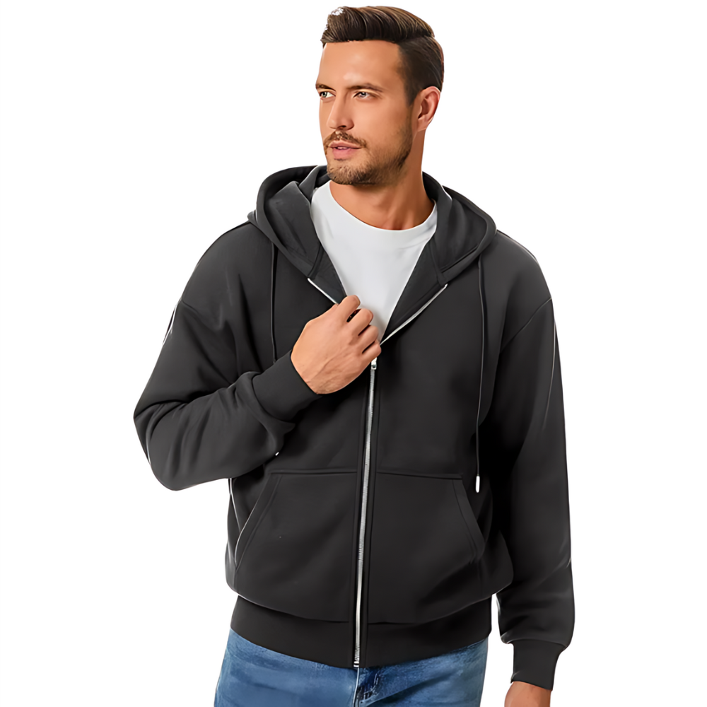 Men Full Zip Cotton Fleece Hoodie Sweatshirt