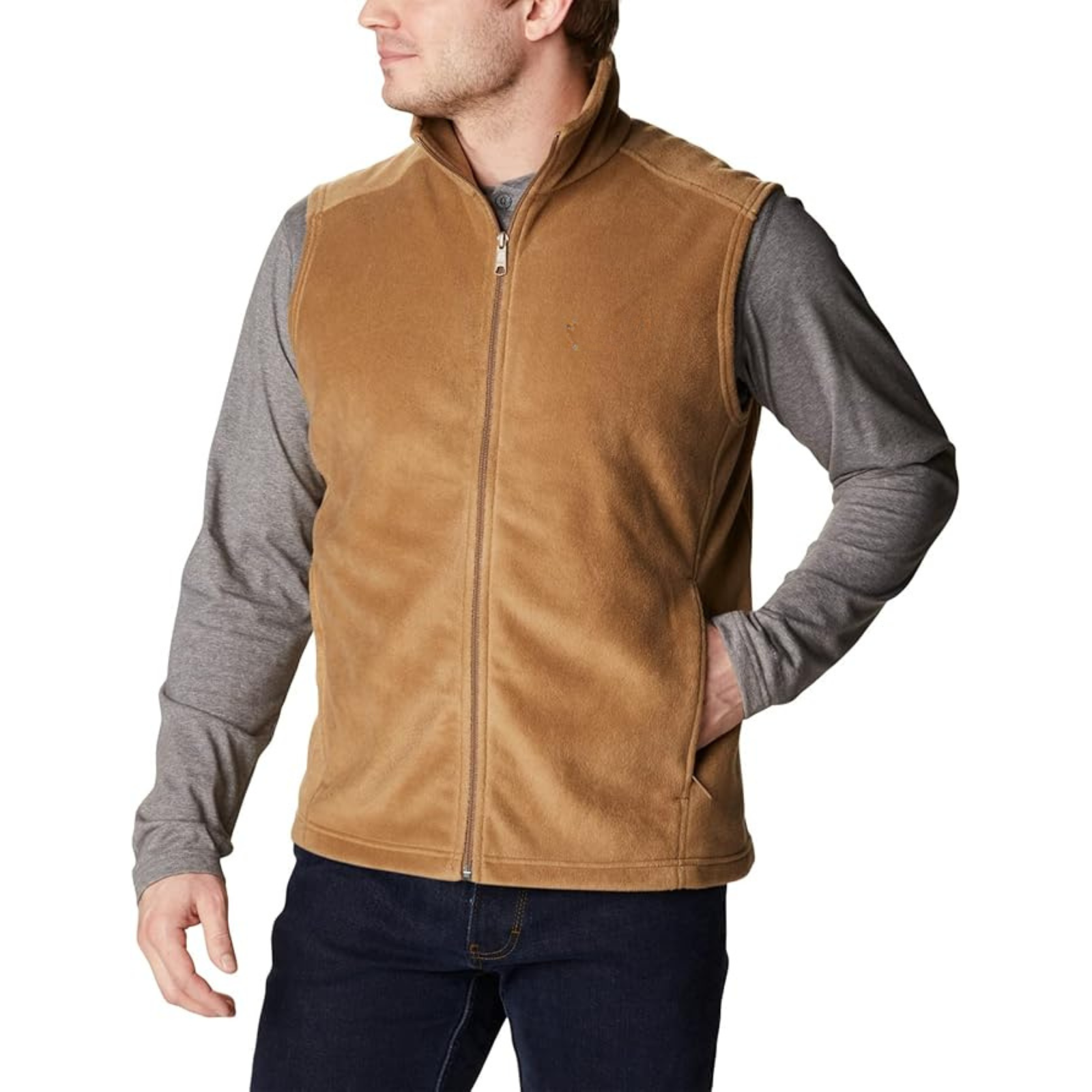 Full Zip Fleece Vest With Zippered Pockets For Men