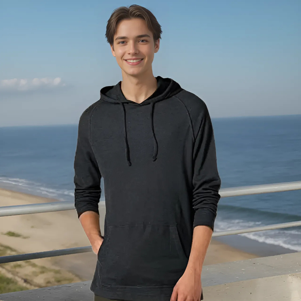 Long Sleeve Slub Thermal Pullover Hoodie For Men