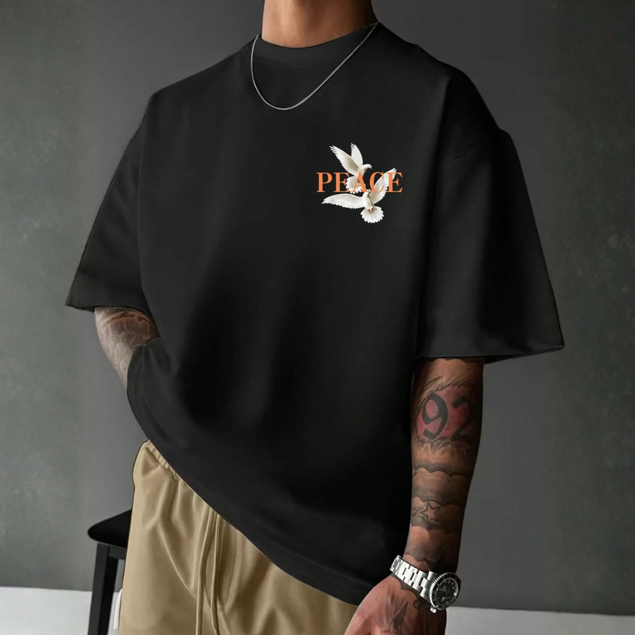 Printed Pattern Round Short Sleeve T Shirt For Men