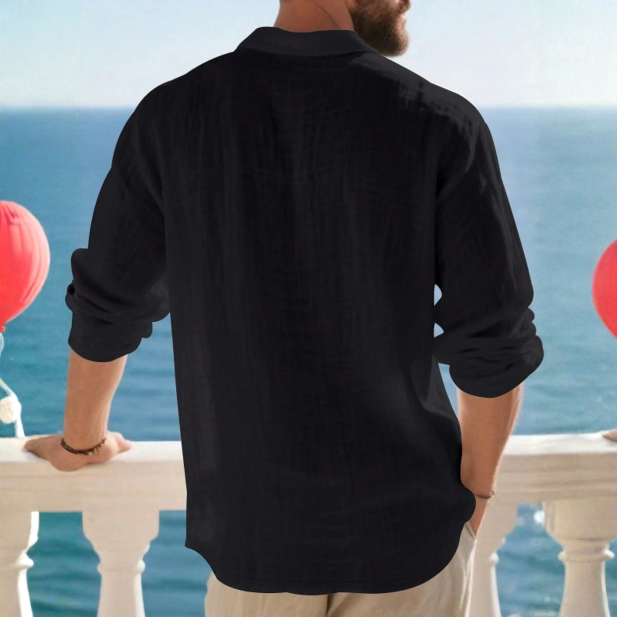 Lightweight Half Placket Button Design Linen Polo Shirt For Men