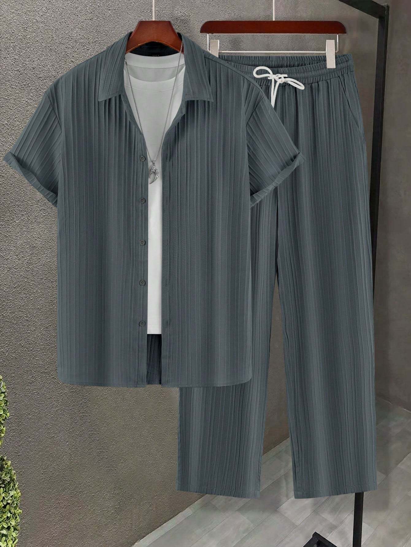 Solid Colored Button Up Shirt And Pants Without Tee-Vacay Outfit