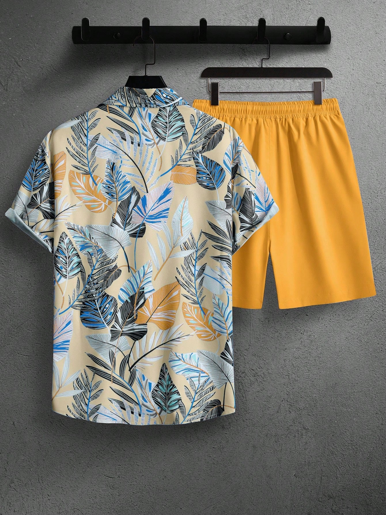 Leaf Print Short Sleeve Shirt And Shorts Set-Vacay Outfit