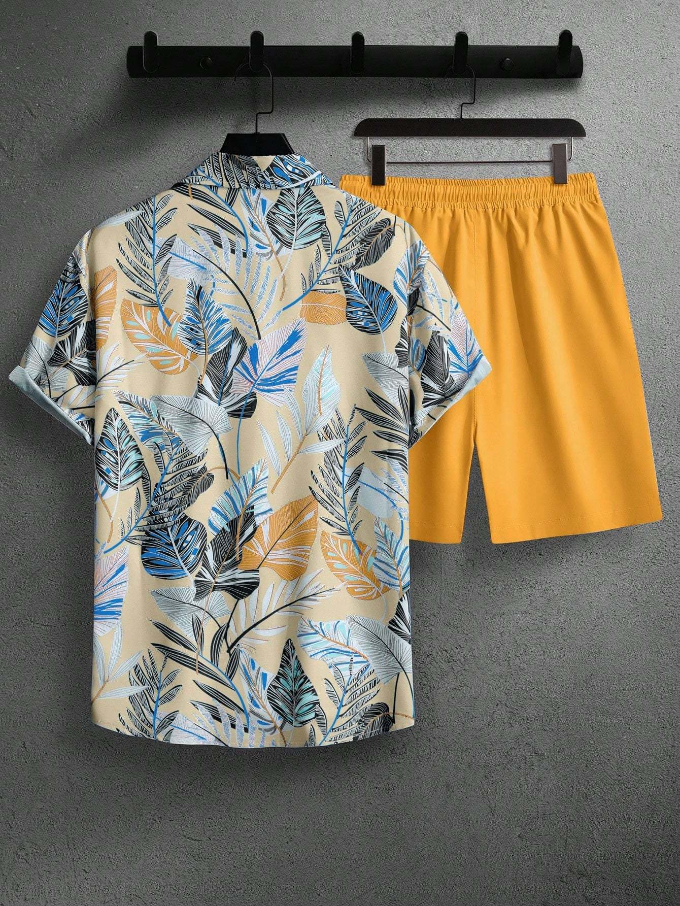 Leaf Print Short Sleeve Shirt And Shorts Set-Vacay Outfit