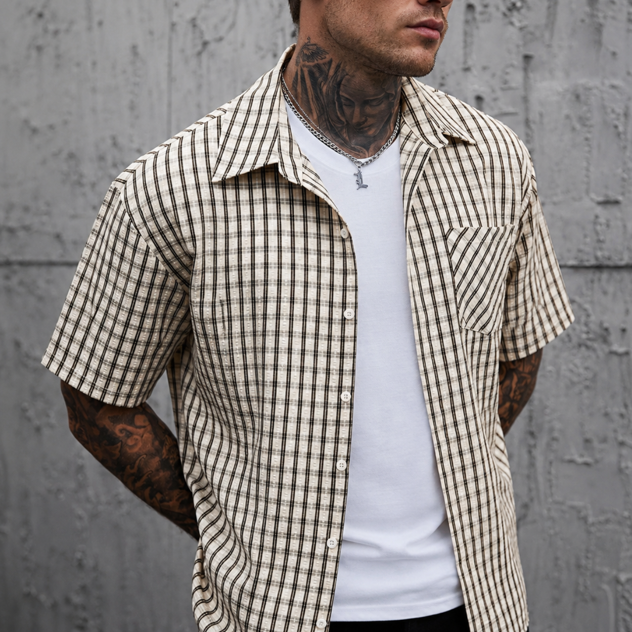 Casual Retro Checkered Short Sleeve Shirt For Men