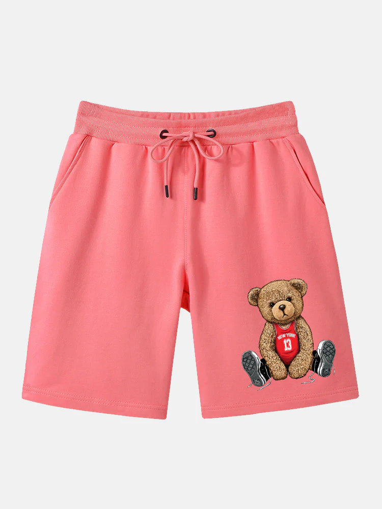 Bear Print Mid Length Shorts-Vacay Outfit