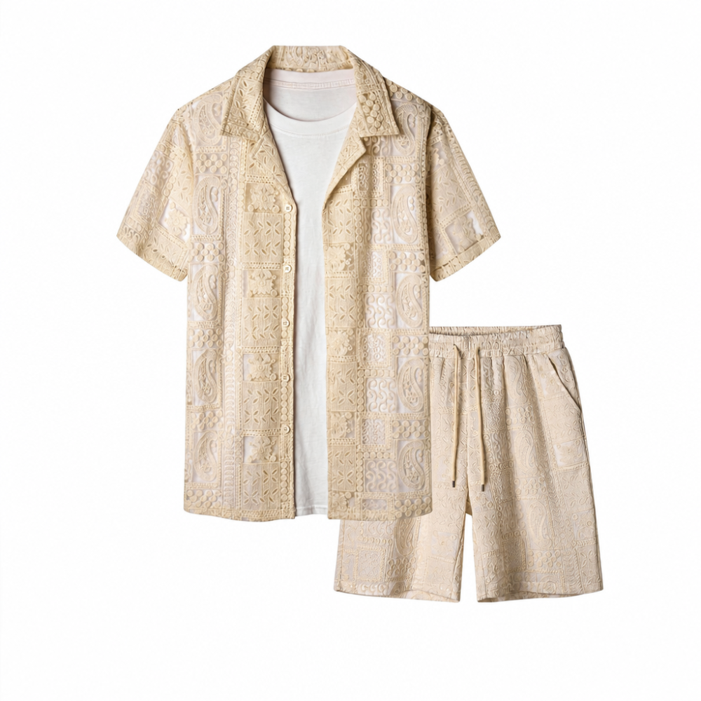 Beach Wear Short Sleeve Shirt and Short Set For Men