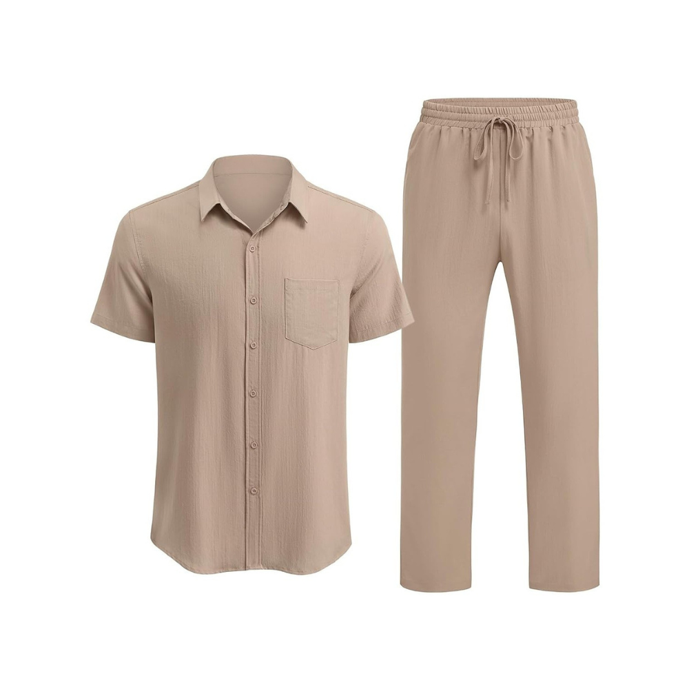 Casual Loose Fit Beach Wear Shirt And Pant Set For Men