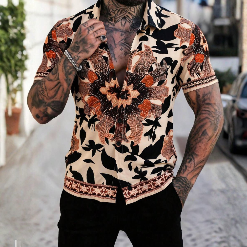 Bohemian Floral Hawaiian Short Sleeve Beach Vacation Shirt For Men