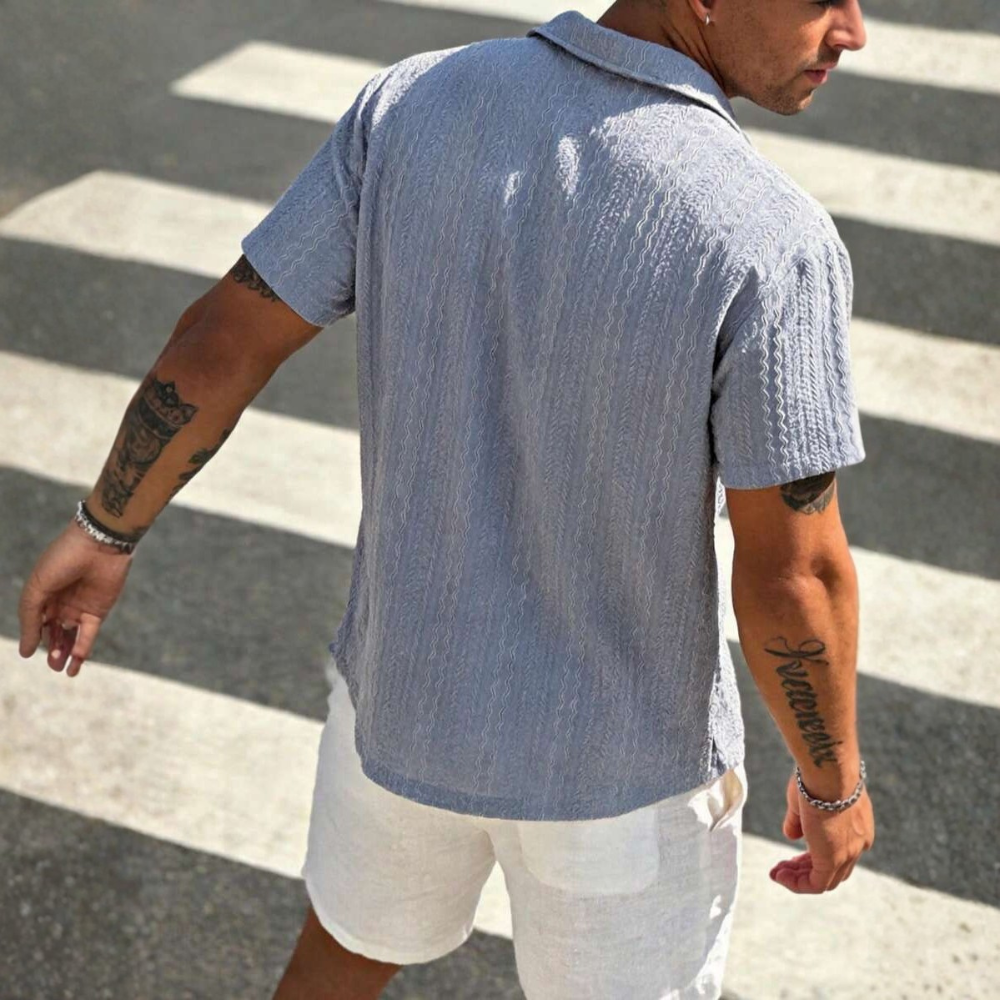 Textured Revere Collar Short Sleeve Casual Vacation Shirt For Men