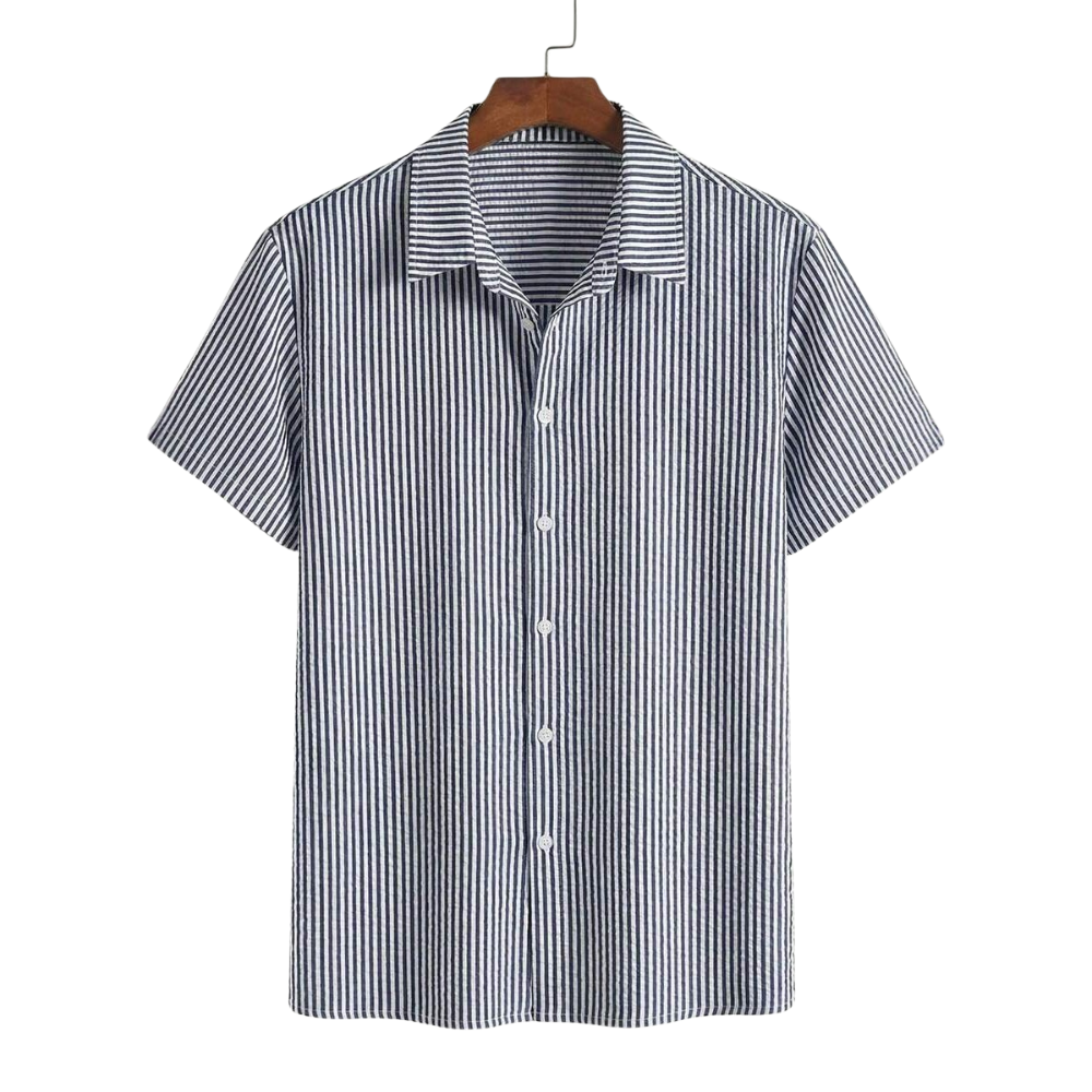 Retro Striped Lightweight Short Sleeve Casual All Season Shirt For Men