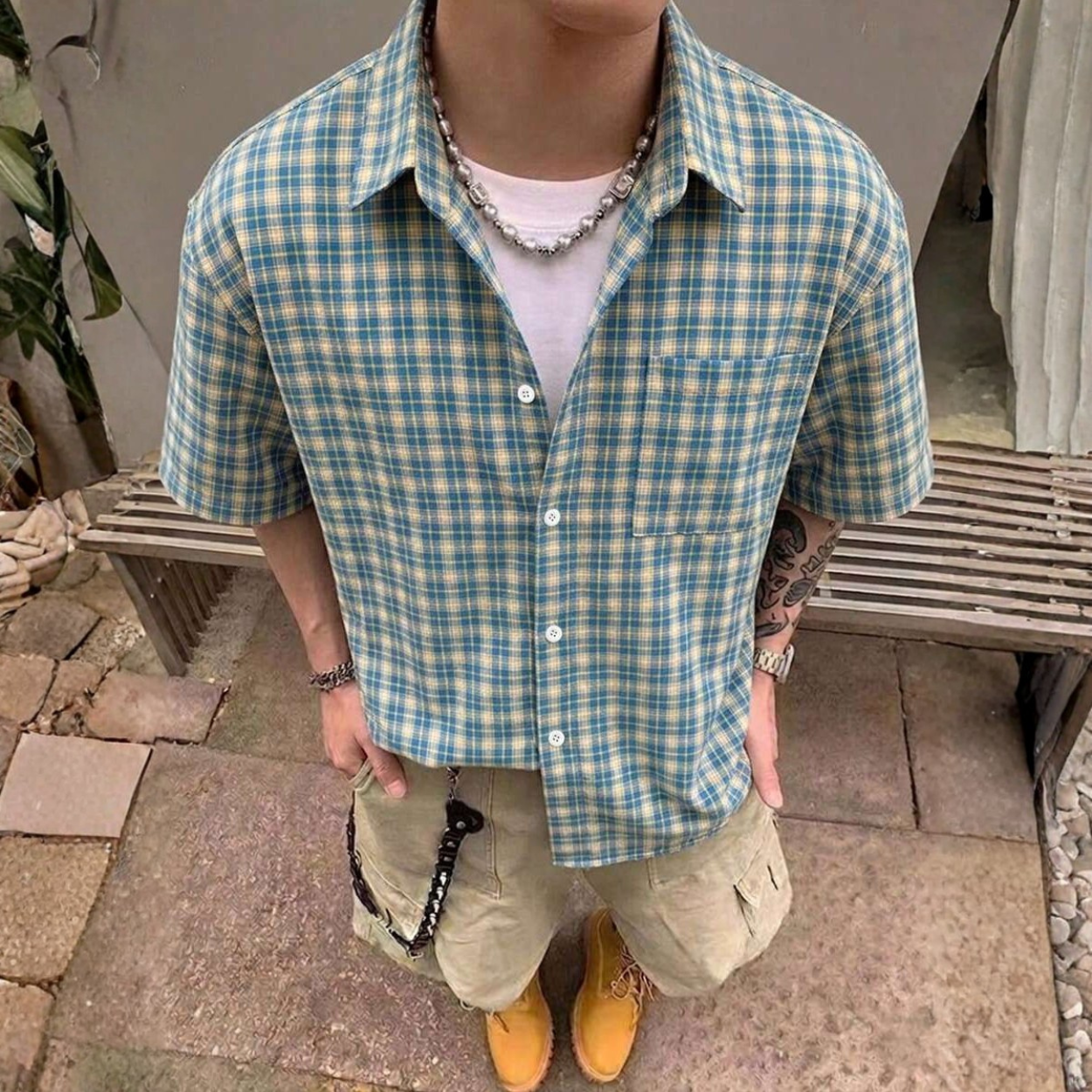 Classic Short Sleeve Shirt With Single Pocket For Men