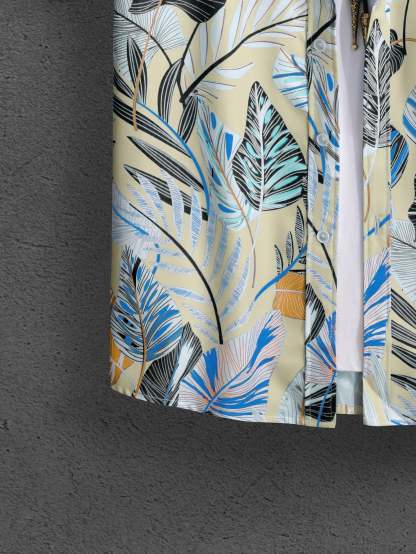 Leaf Print Short Sleeve Shirt And Shorts Set-Vacay Outfit