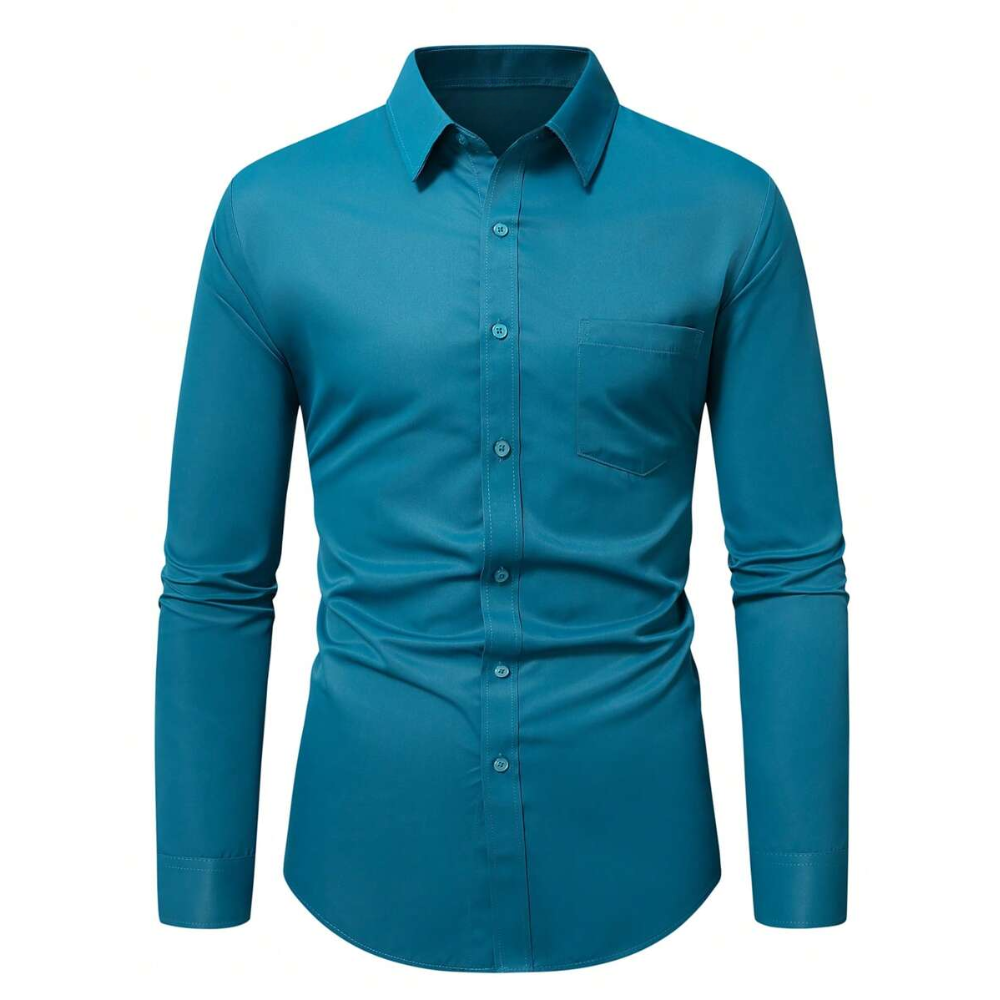 Plain Simple Long Sleeve Formal Dress Shirt Daily Wear For Men