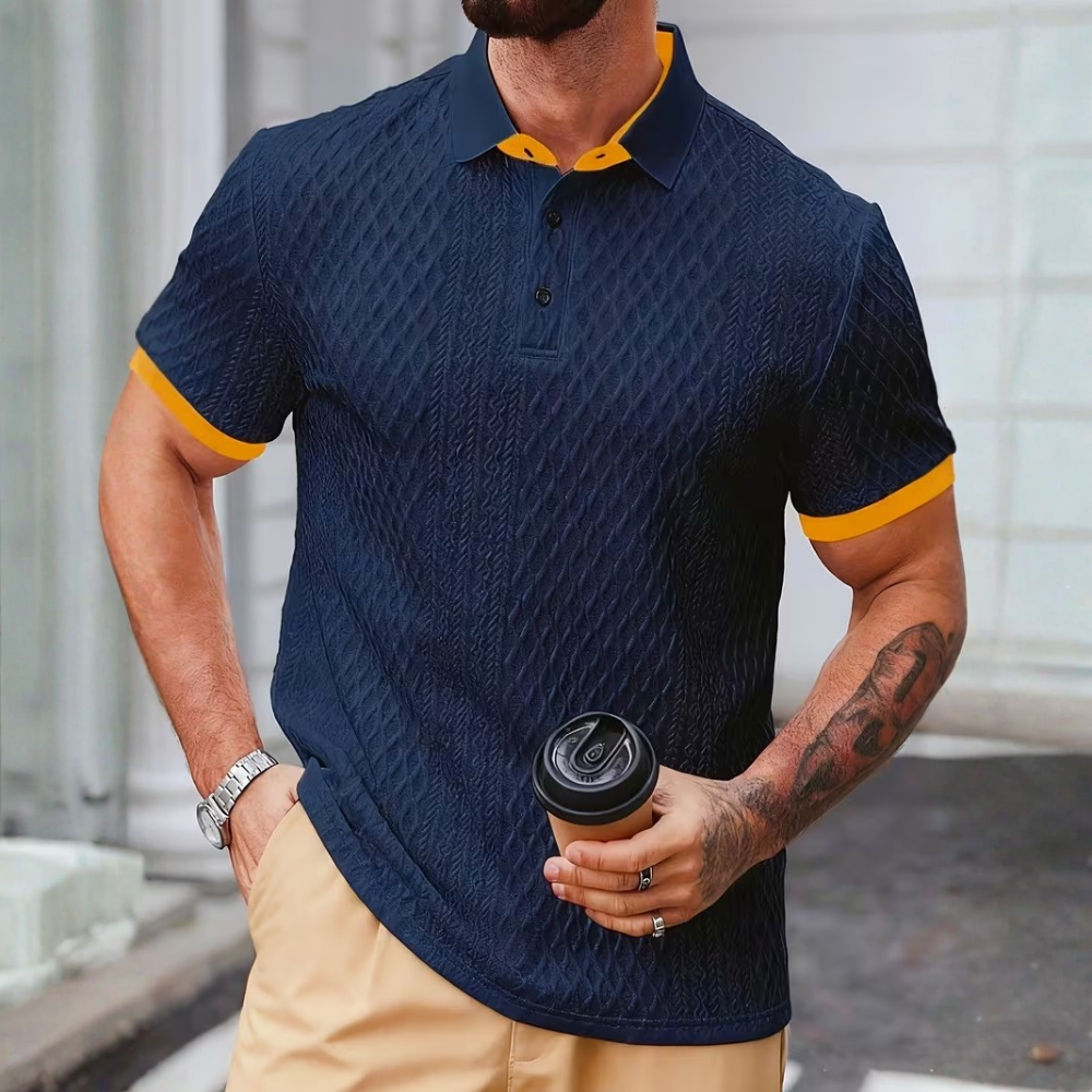 Casual Jacquard Soft Fabric Golf Polo Shirt With Collar For Men