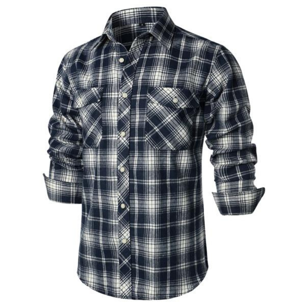 Plaid Flannel Button Up Shirt with Pockets and Classic Casual Fit for Men