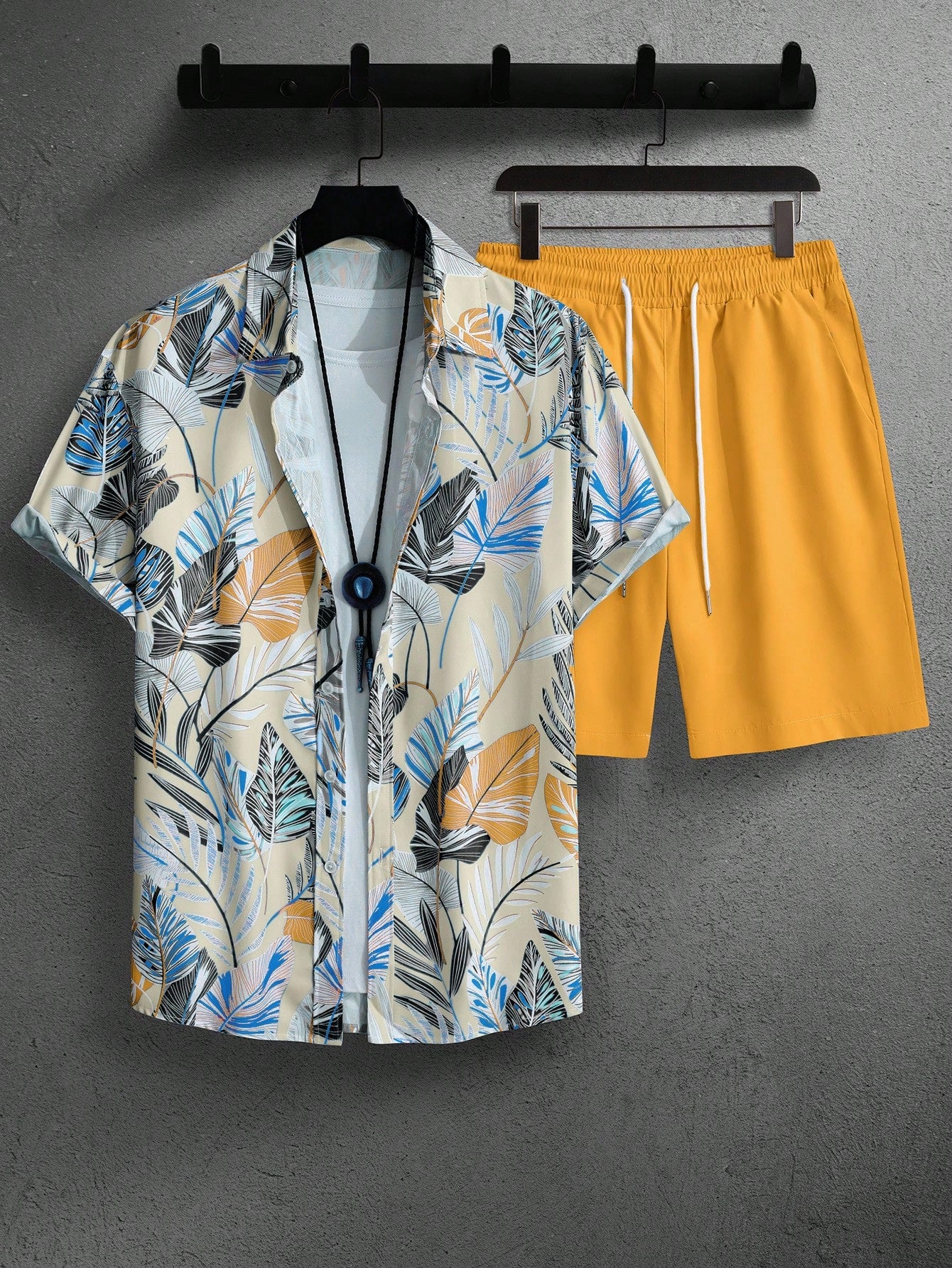 Leaf Print Short Sleeve Shirt And Shorts Set-Vacay Outfit
