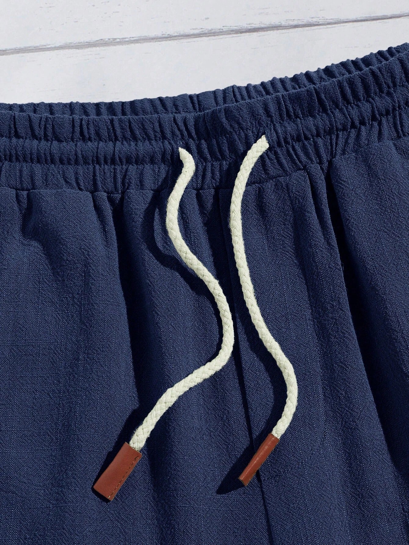 Linen Textured Drawstring Shorts-Vacay Outfit