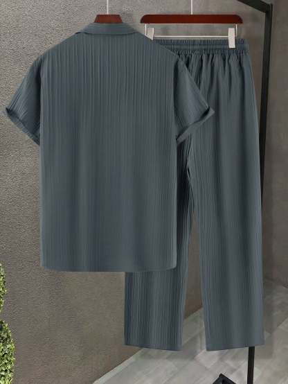 Solid Colored Button Up Shirt And Pants Without Tee-Vacay Outfit