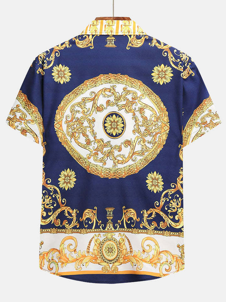 Baroque Print Button Up Shirt And Shorts-Vacay Outfit