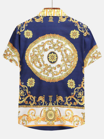 Baroque Print Button Up Shirt And Shorts-Vacay Outfit