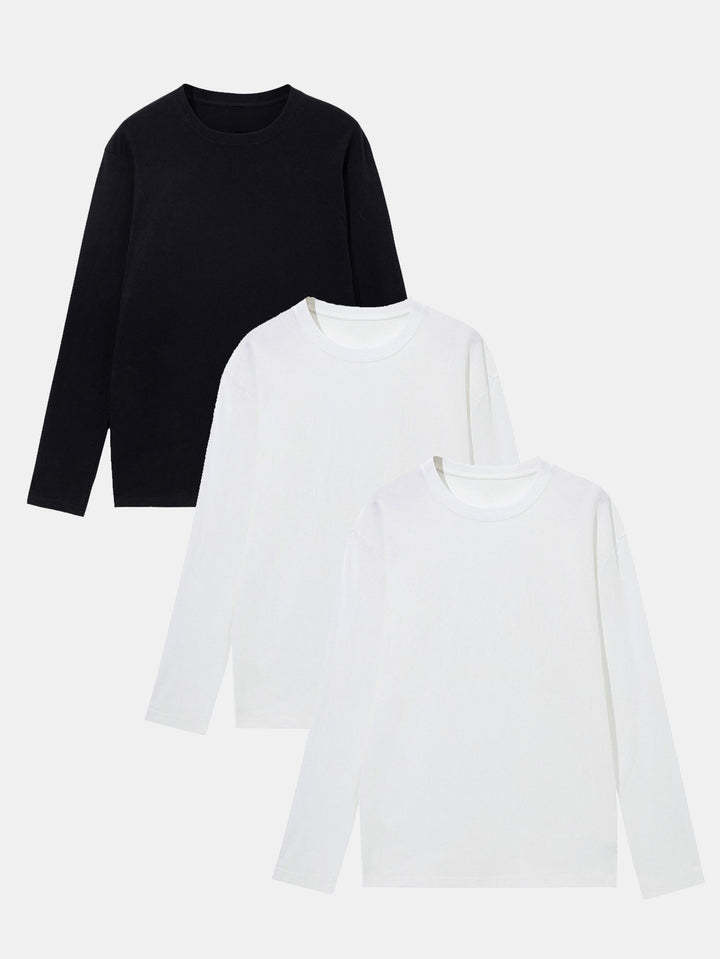 3 Pieces Basic Long Sleeve T-Shirt-Vacay Outfit
