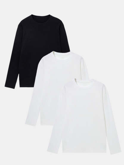 3 Pieces Basic Long Sleeve T-Shirt-Vacay Outfit