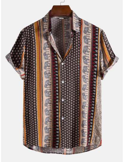 Abstract Elephant Printed Shirt-Vacay Outfit