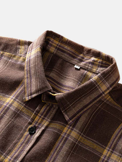 Double Patch Pockets Plaid Shirt-Vacay Outfit