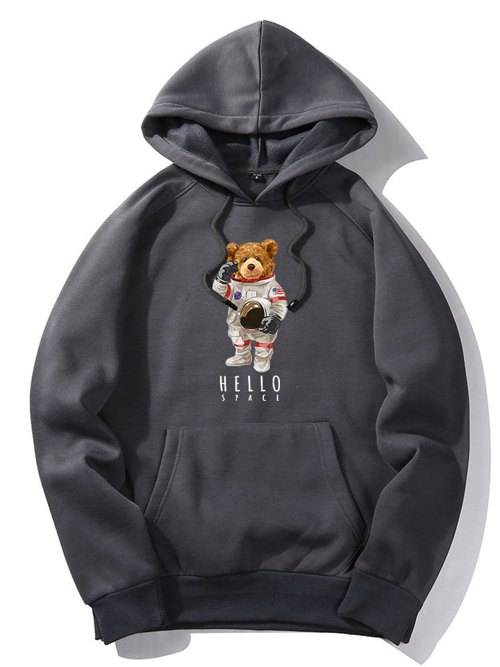 Astronaut Bear Print Hoodie-Vacay Outfit