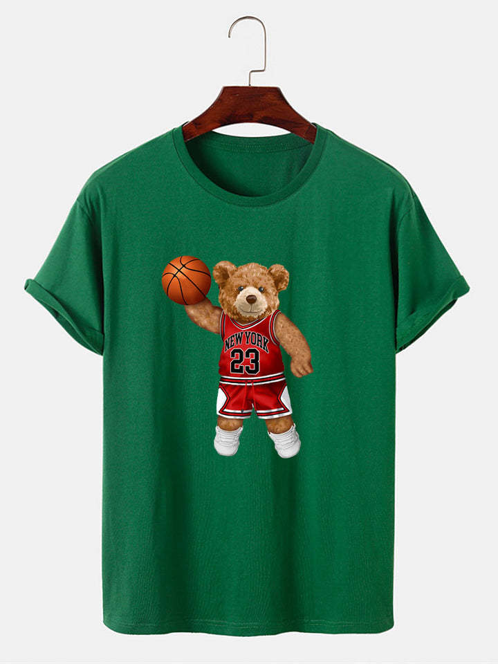 Bear Playing Basketball Print T-Shirt-Vacay Outfit