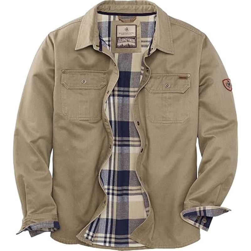Mens Flannel Lined Shirt Jacket Waxed Cotton Water Resistant