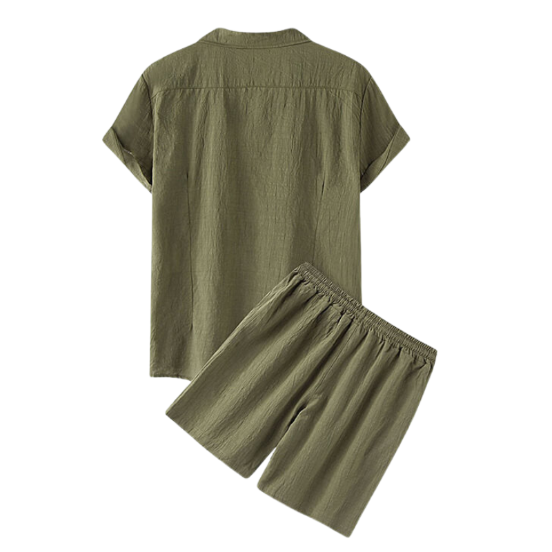 Solid Color Casual Short Sleeved Shirt And Shorts Set-Vacay Outfit