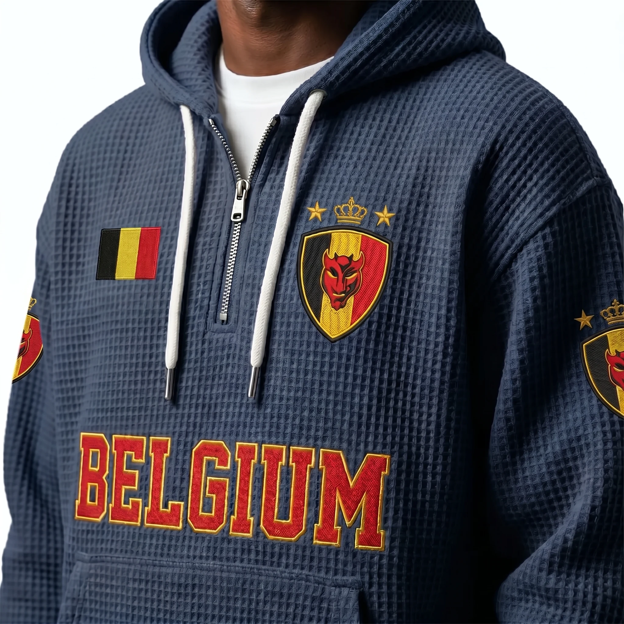 Belgium waffle quarter-zip football fan hoodie