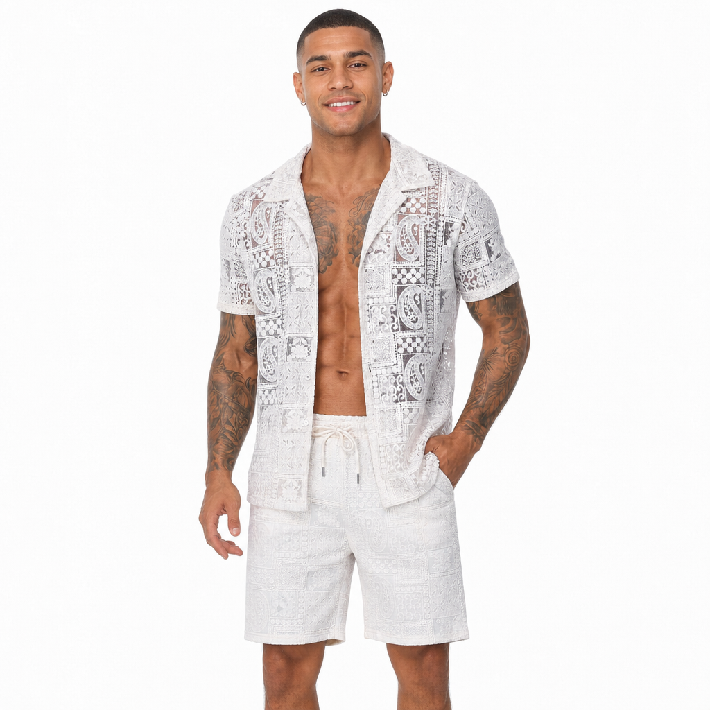Beach Wear Short Sleeve Shirt and Short Set For Men