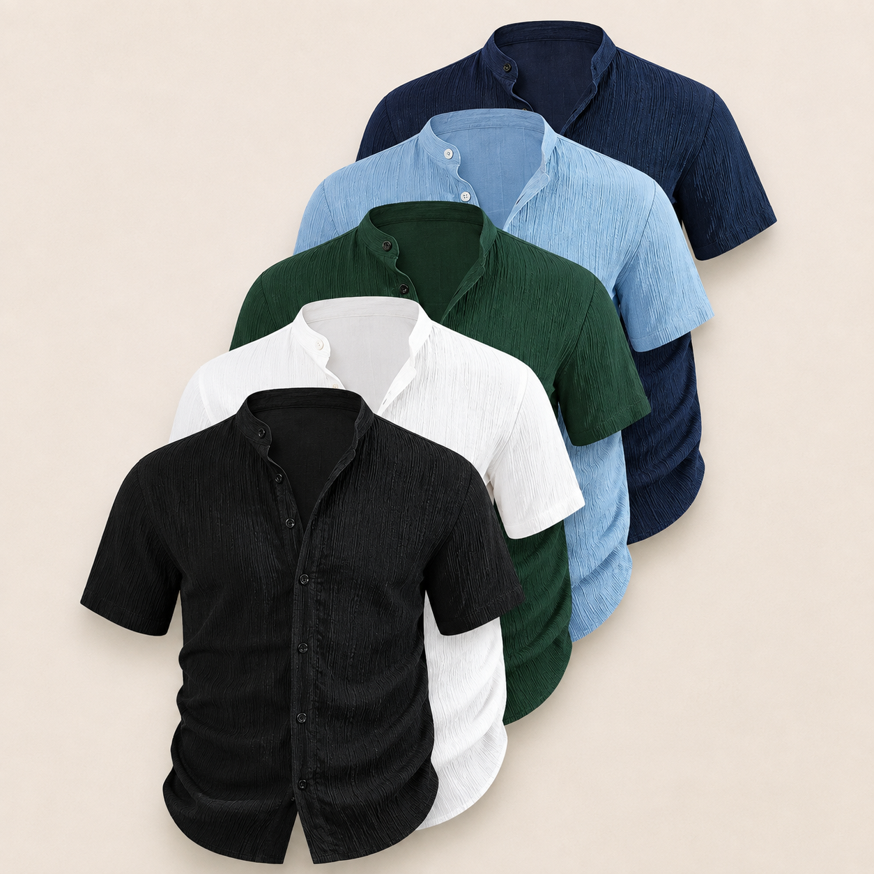 Solid Color Pack Of 5 Classic Button Up Short Sleeve Shirt For Men