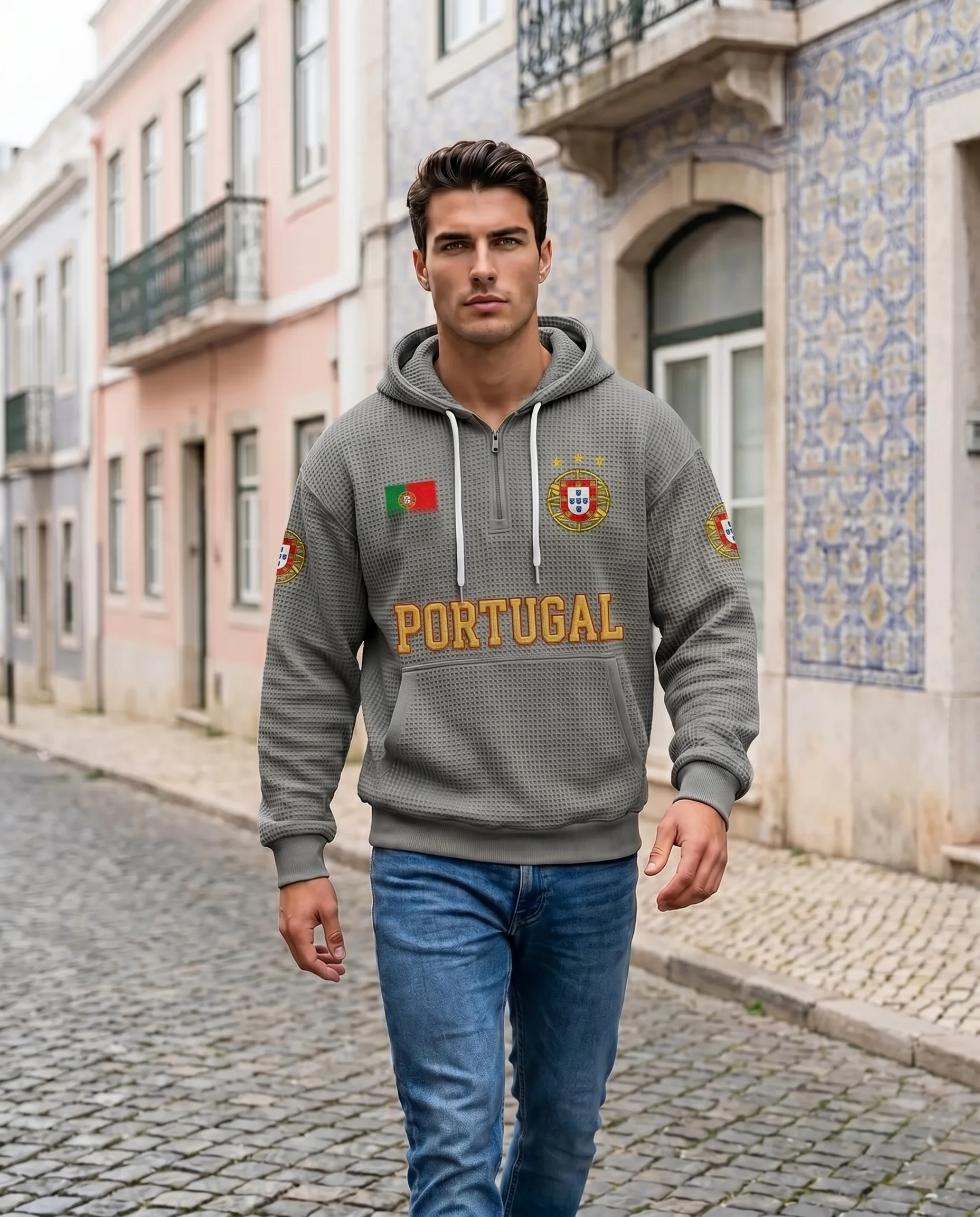 Portugal waffle quarter-zip football fan hoodie
