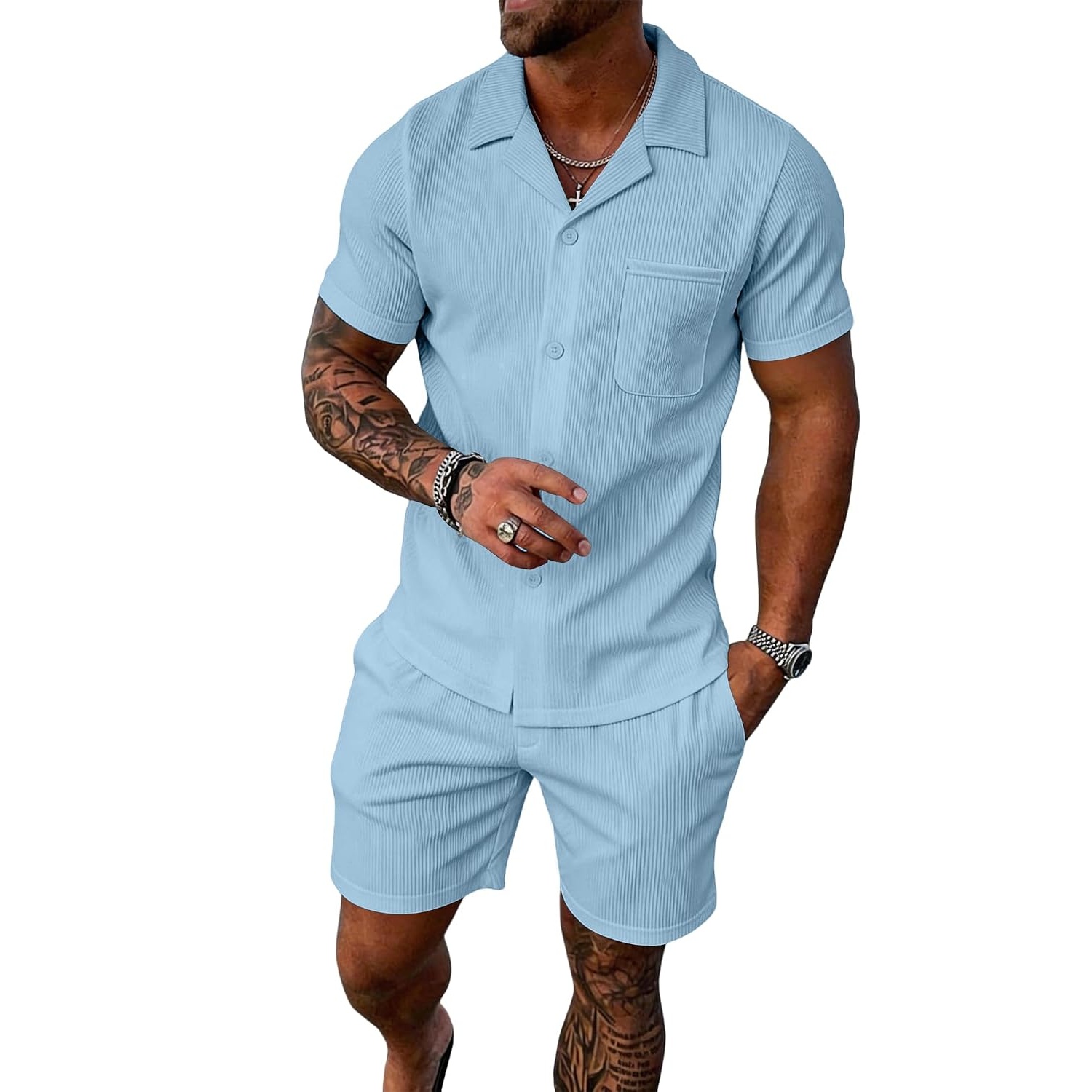 Casual Summer Beach Shorts and Shirt Set Men