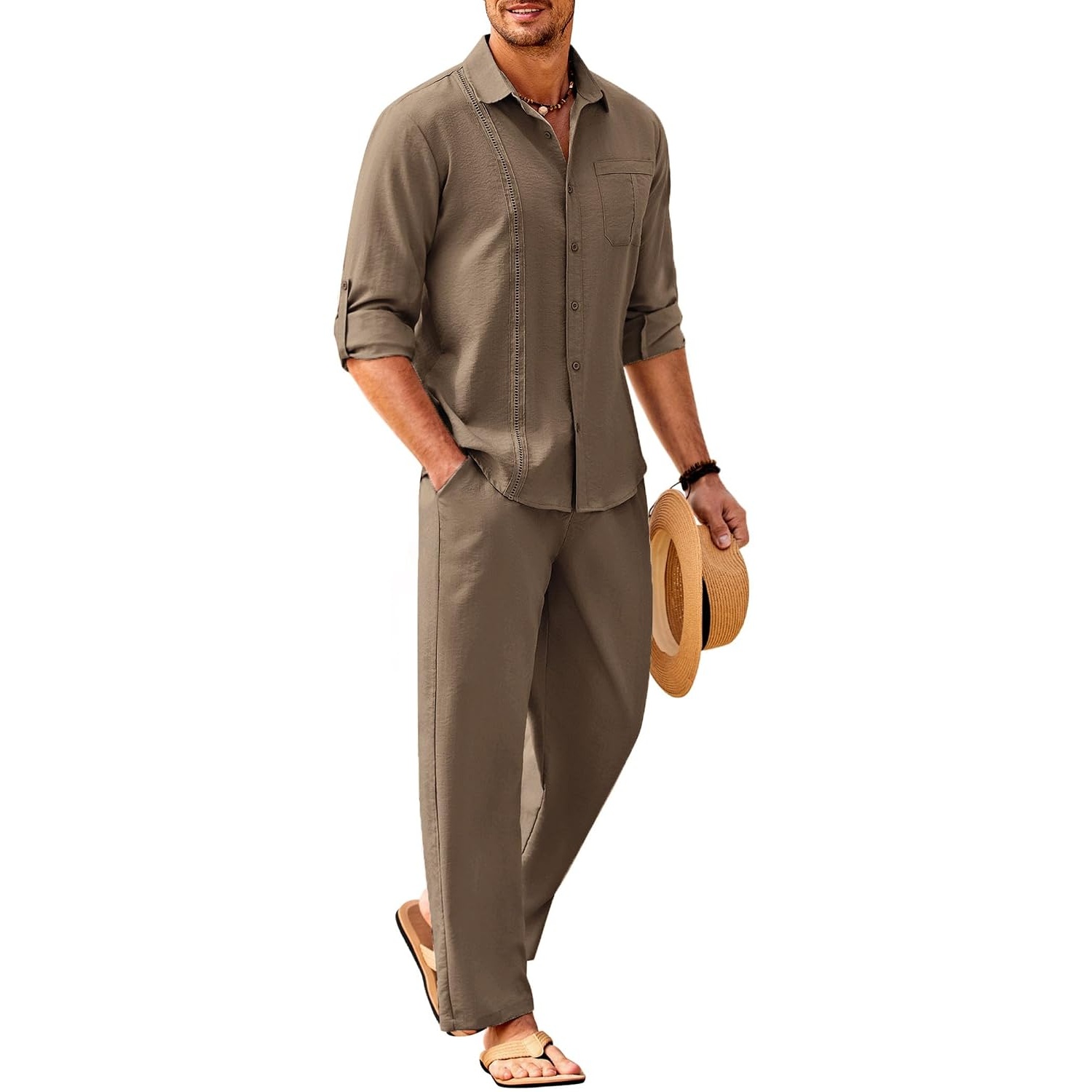Summer Down Pant And Long Sleeve Shirt Set For Men
