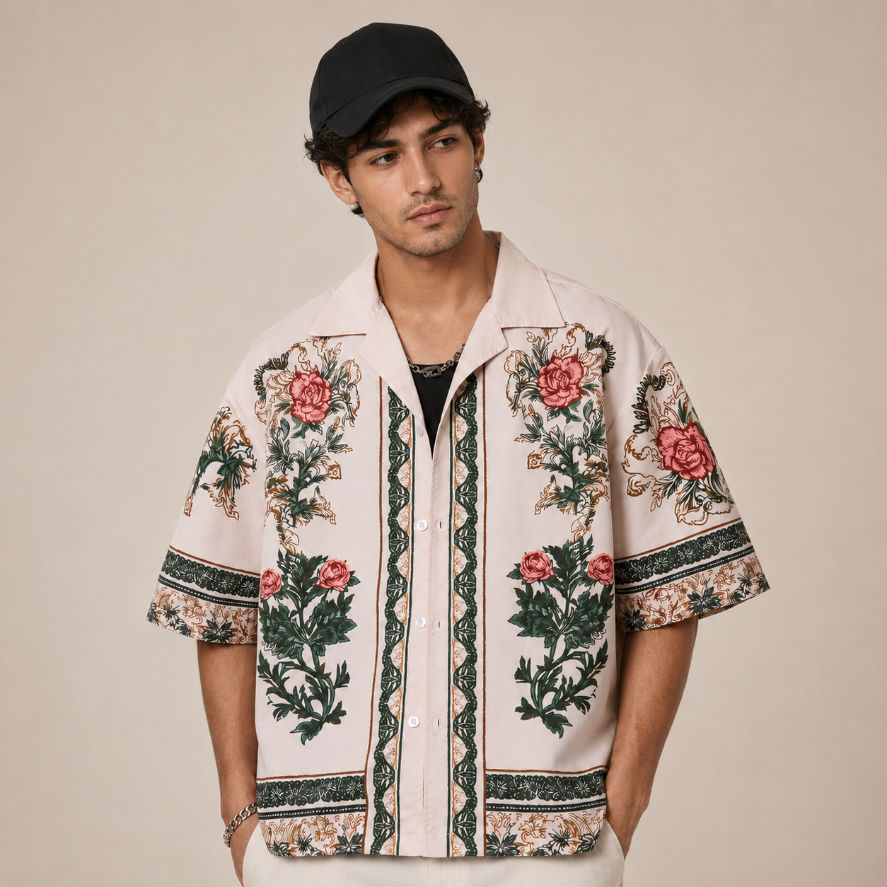 Casual Short Oversized Loose Plaid Sleeve Streetwear Shirt For Men
