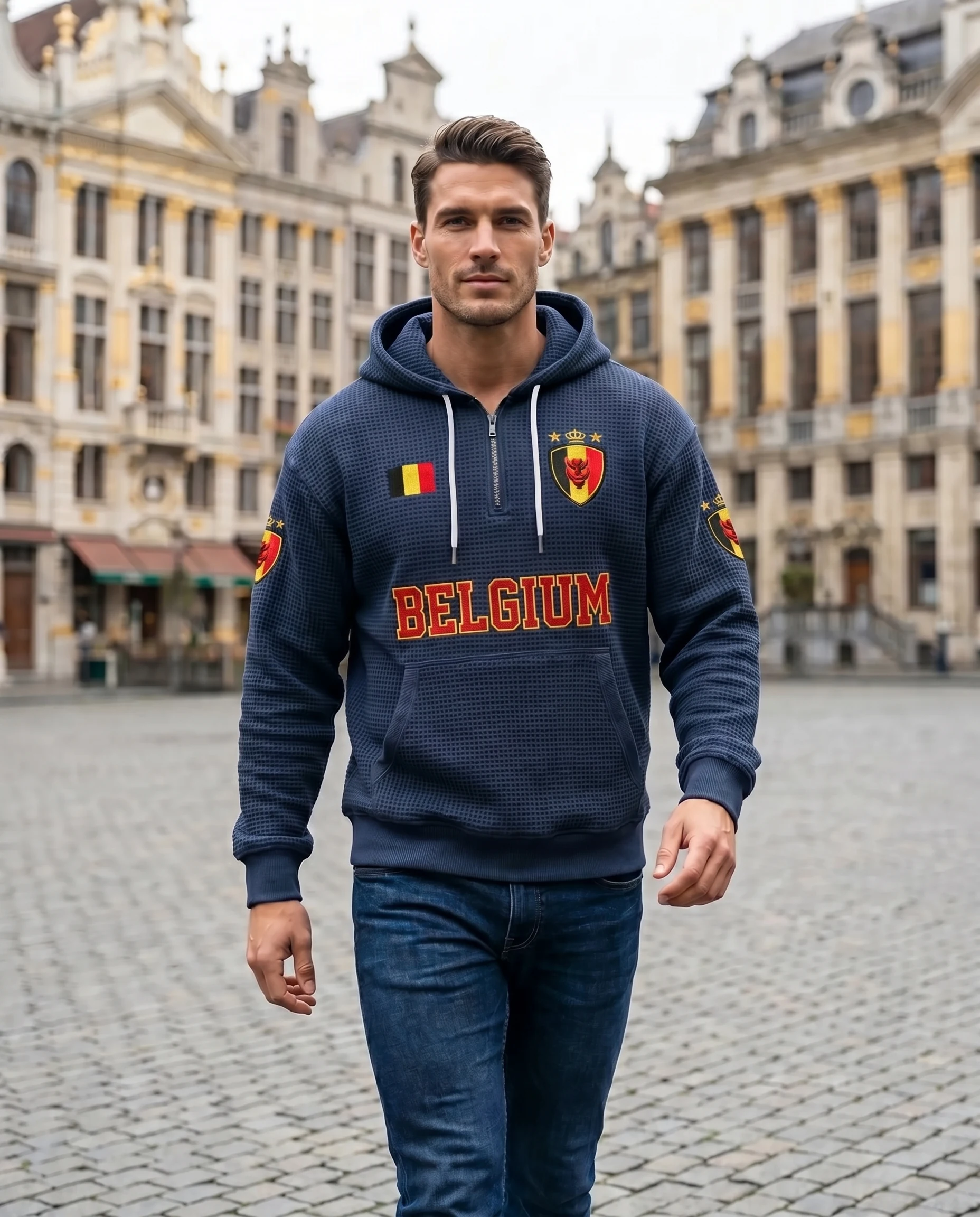 Belgium waffle quarter-zip football fan hoodie