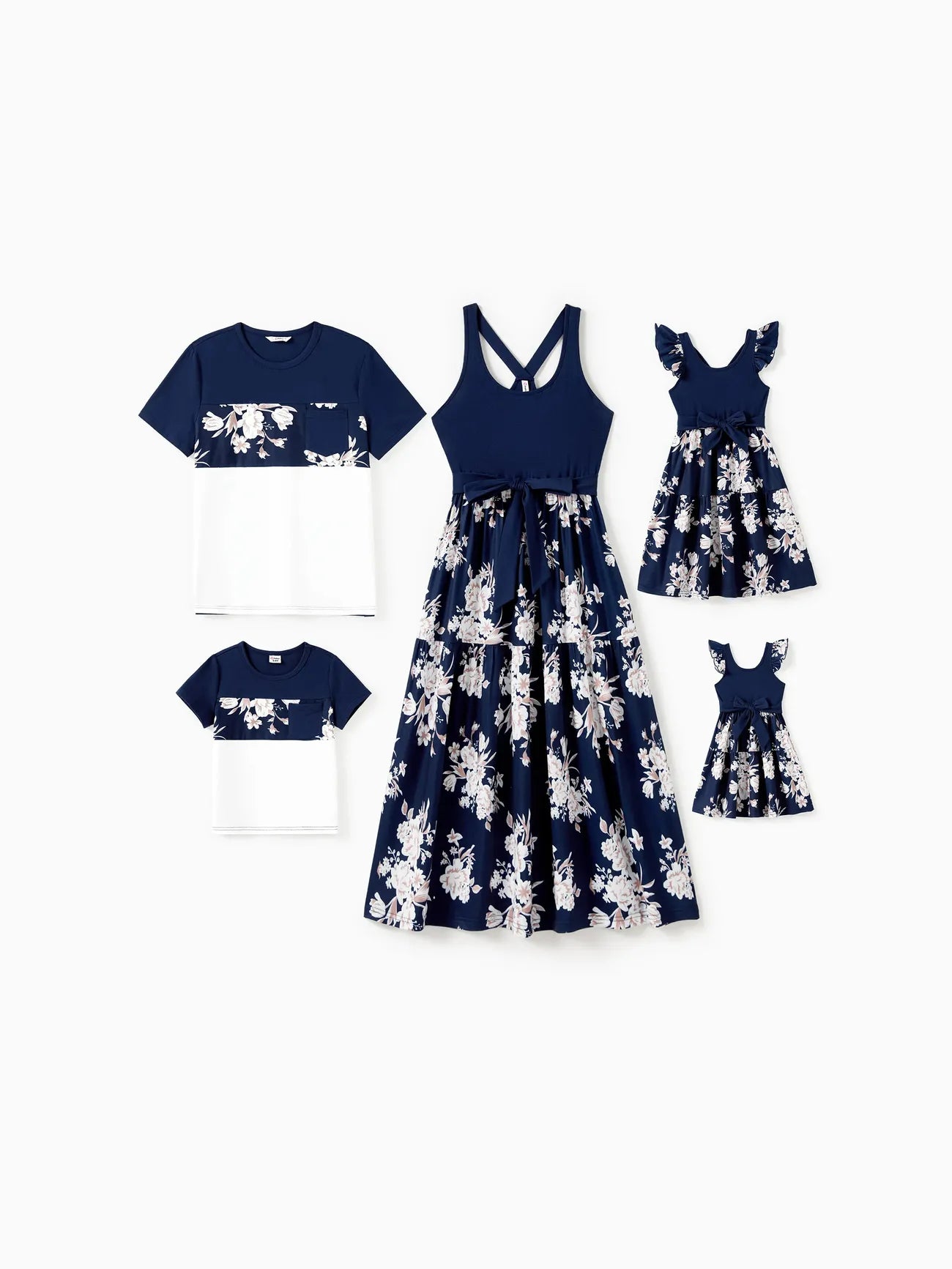 Floral Panel Family Matching Set With Tee Top And Print Bottom Dress-Vacay Outfit