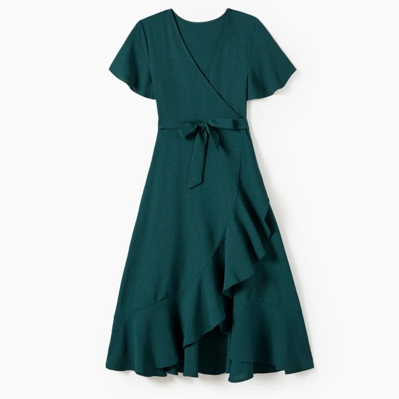 Family Matching Belted Dresses And Short Sleeved Tops Sets-Vacay Outfit